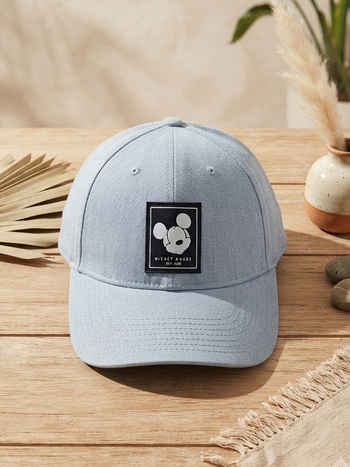 Disney Unsiex Mickey Mouse Baseball Cap - Light Wash Blue Denim Canvas Hat